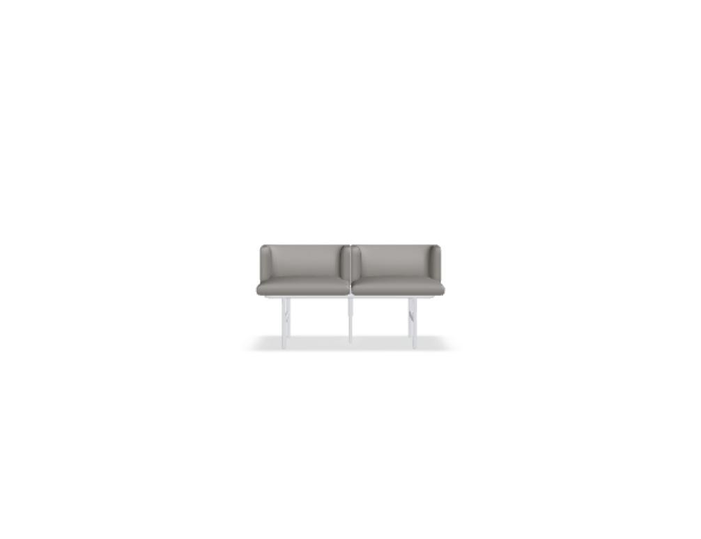 Modulares Sofa Agora von Mdd in Perlweiss mit gepolsterter Rückenlehne, Holzfurnierplatte und Metallgestell auf Füssen.