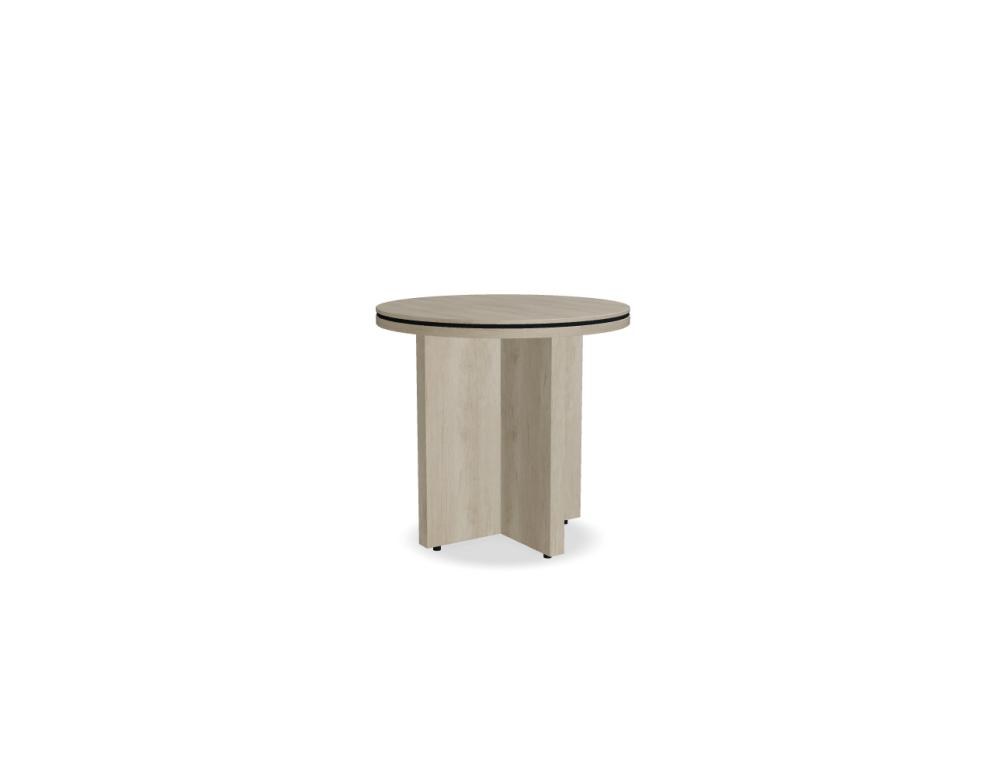 Kaffeetisch der Serie Status von Mdd mit quadratischer Melamin-Tischplatte in Aluminium Halbmatt und Kreuzgestell mit Tellerfuss aus Edelstahl.