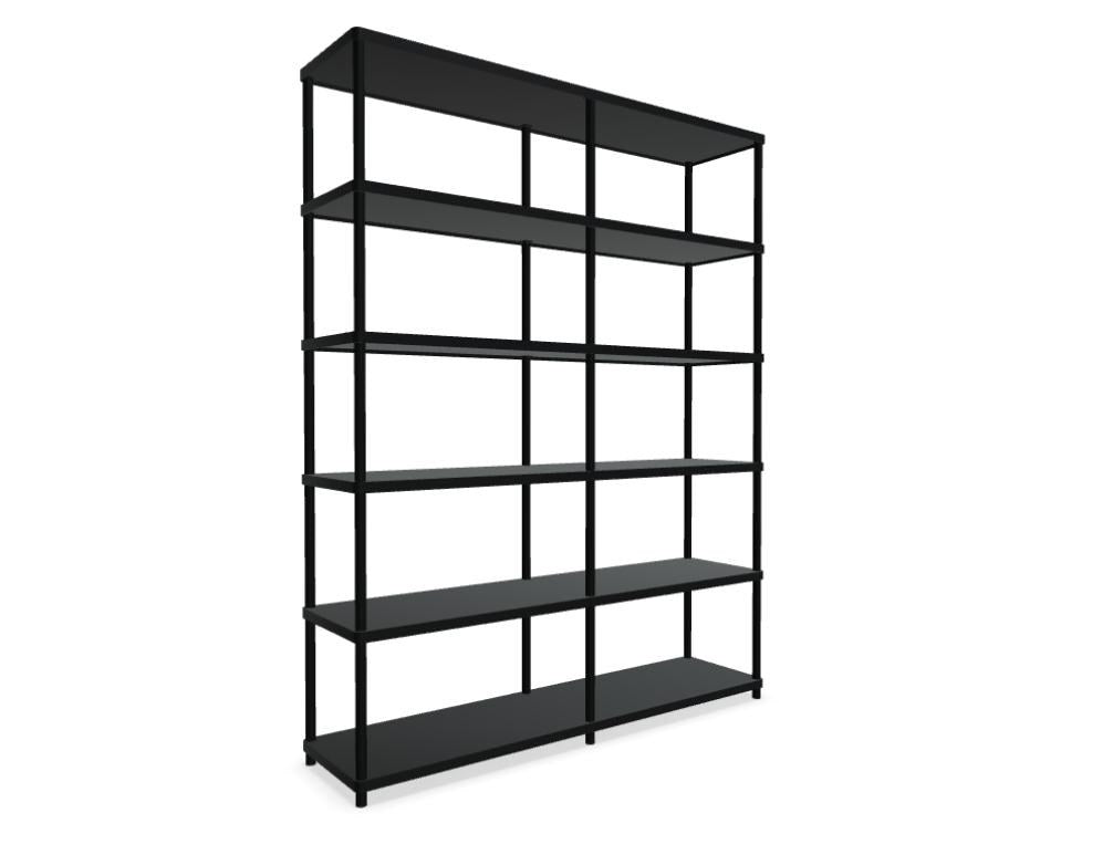 Standregal Stilt von Mdd in Blau Halbmatt, MDF-Platten mit Metallrahmen und Stahlprofilen, modulare Fachböden und Bodenplatte.