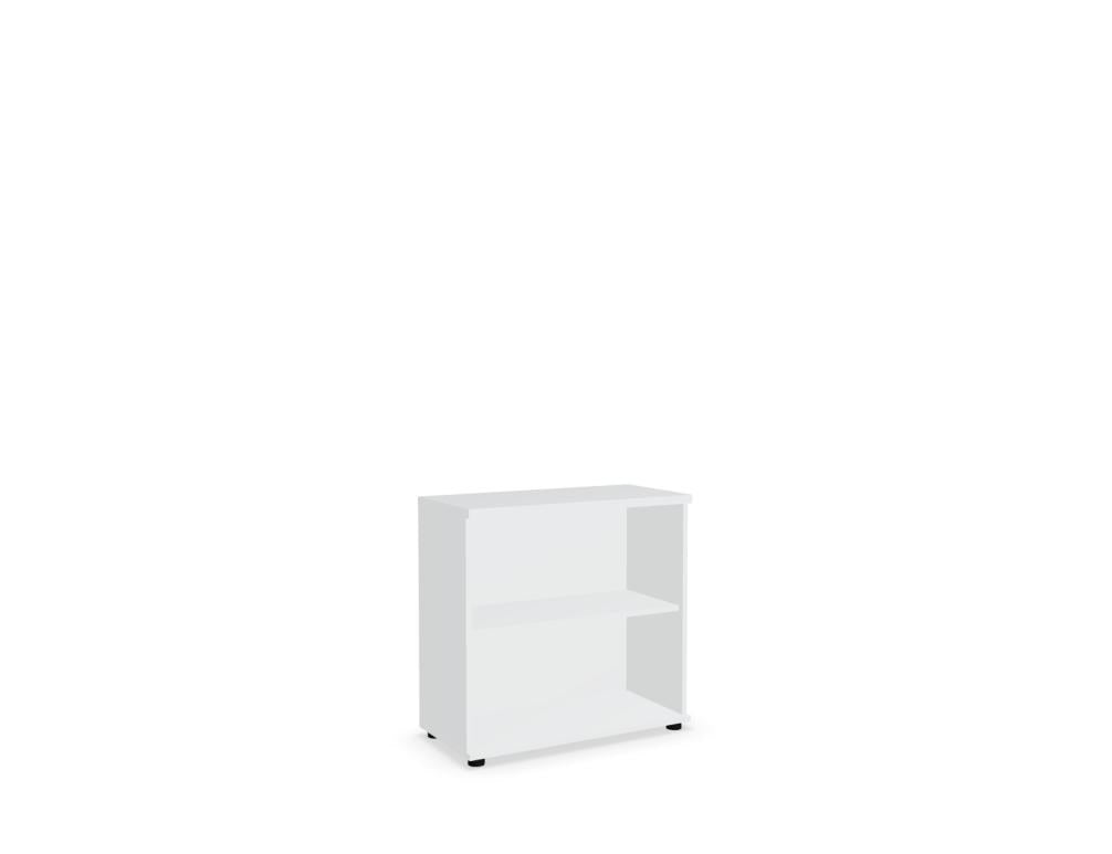 Schwarzes Standregal Basic von Mdd aus Melaminplatte mit mehreren Fachböden, geschlossener Rückwand und Stellfüssen, freistehend fotografiert.