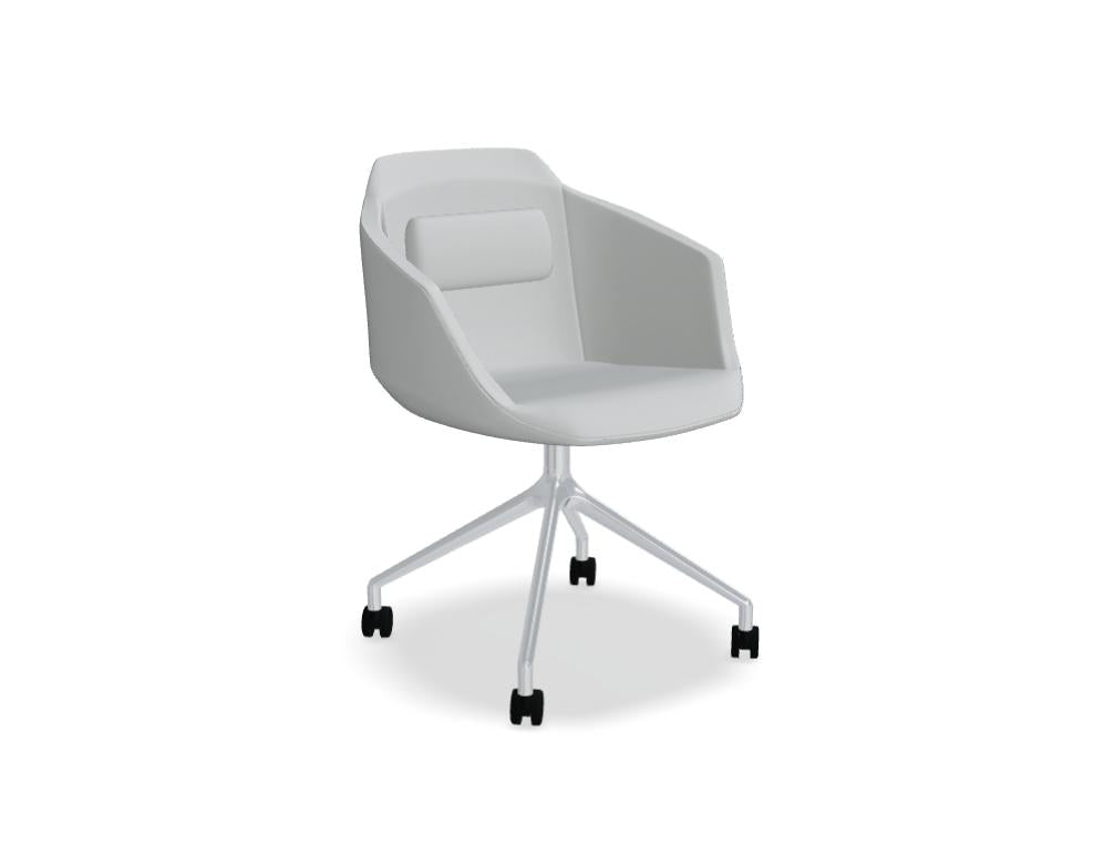 Stuhl Ultra UFPP19K mit poliertem Aluminiumgestell, Drehbasis und Rollen, hellfarbiger Sitzschale im modernen Bürodesign – hochwertig & flexibel einsetzbar