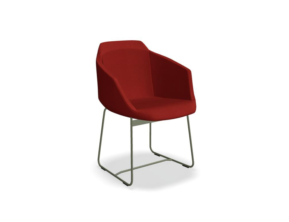 Bild zeigt den Ultra UFBP5 Stuhl mit Kufengestell, bequeme Armlehnen, schlankes Profil und moderne, zentrale Farbtöne – ideal für Ess- oder Arbeitsbereiche.