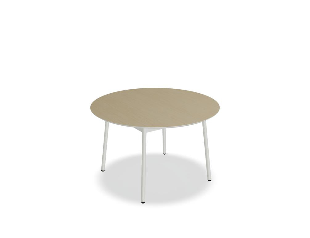 Runder Cafeteriatisch Unit von Mdd mit Tischplatte in FENIX Schwarz Matt, Metallgestell und Kunststofffüssen in Schwarz.