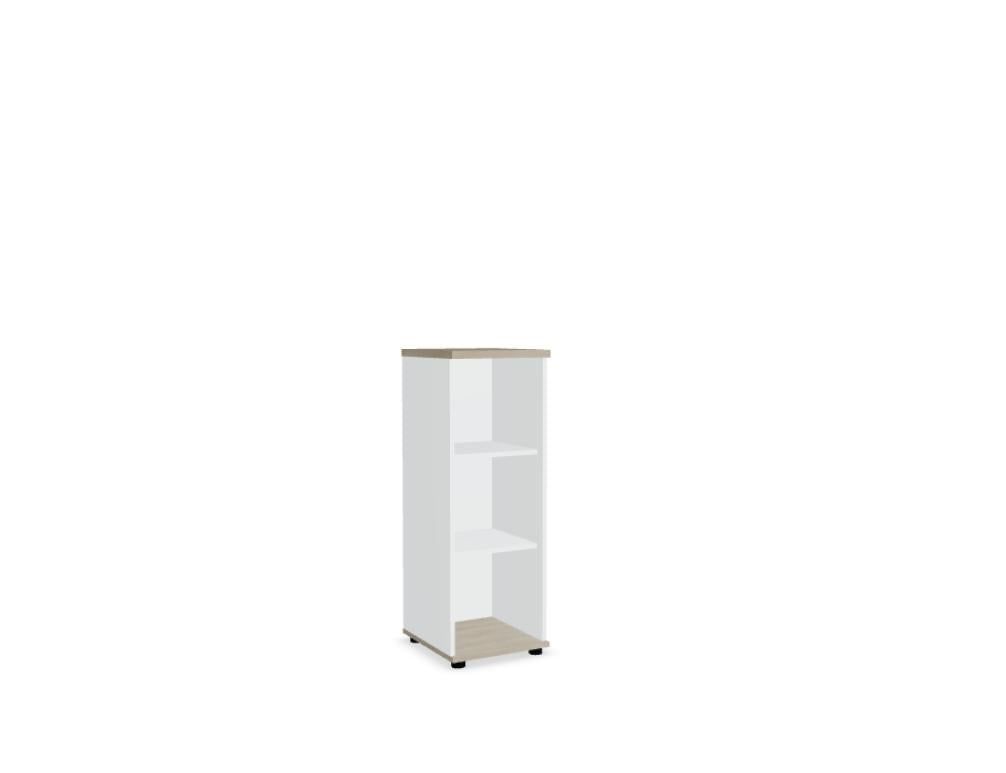 Bild zeigt ein Standregal Standard A3902 von MDD, Holzoptik mit metallischen Akzenten, Platz für Bücher und Dekorationen, elegantes Möbelstück für Wohnzimmer oder Büro.