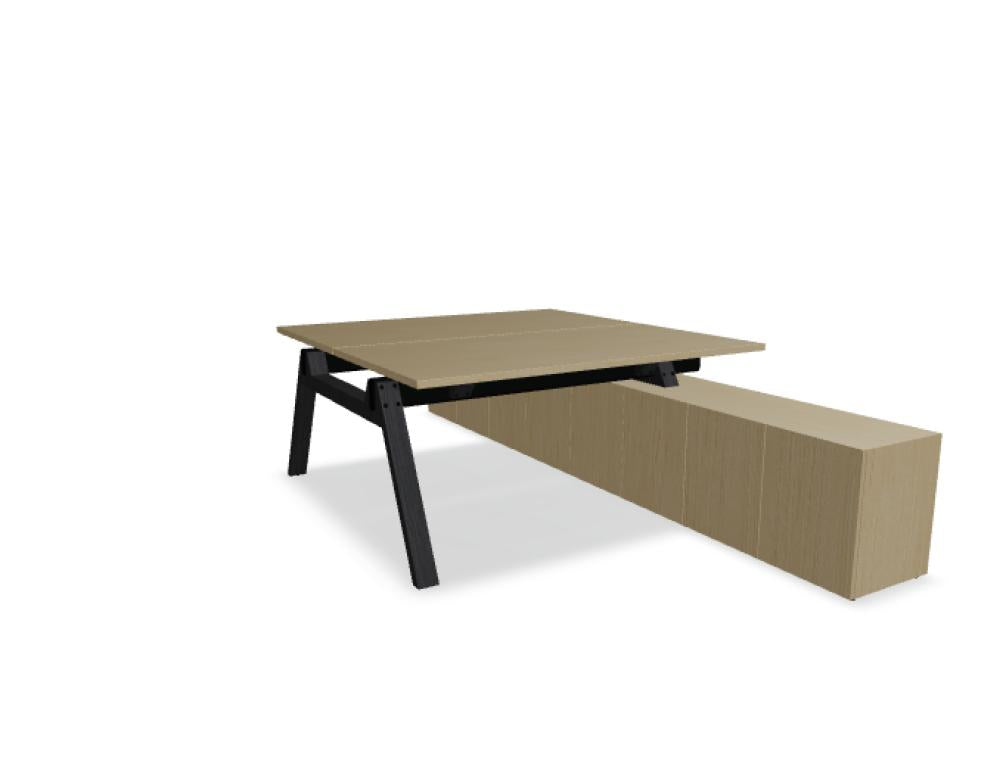 Viga V1624 Doppelschreibtisch mit Managerschrank: moderner Schlafzimmer- oder Arbeitsbereich-Tisch, Holzfinish, großzügiger Stauraum, klare Linien, kompakte Stellfläche