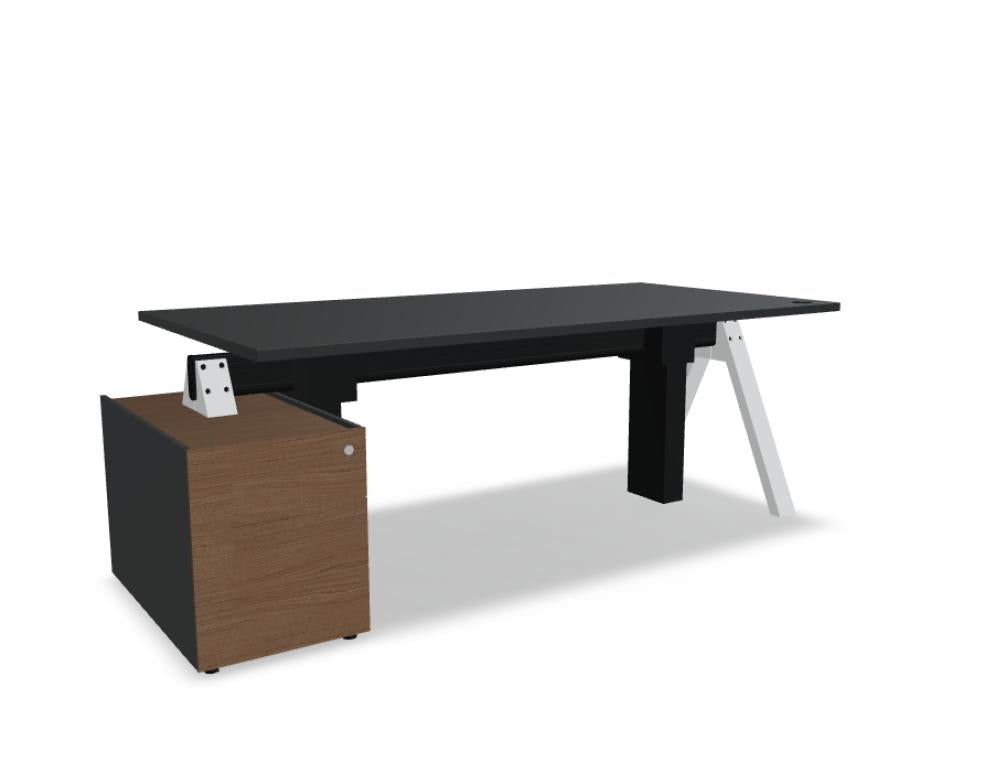 Hochwertiger Viga V08LR-Schreibtisch mit manuell verstellbarer Höhe, elegantes Metallgestell, großzügige Arbeitsfläche, ideal fürs Büro oder Homeoffice.