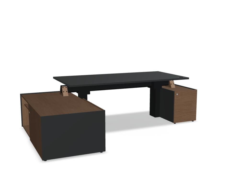 Schreibtisch mit elektrischer Höhenverstellung Viga V38LR in hellem Holz-Design, robustes Gestell, modernes Arbeitsmöbel für ergonomisches Arbeiten