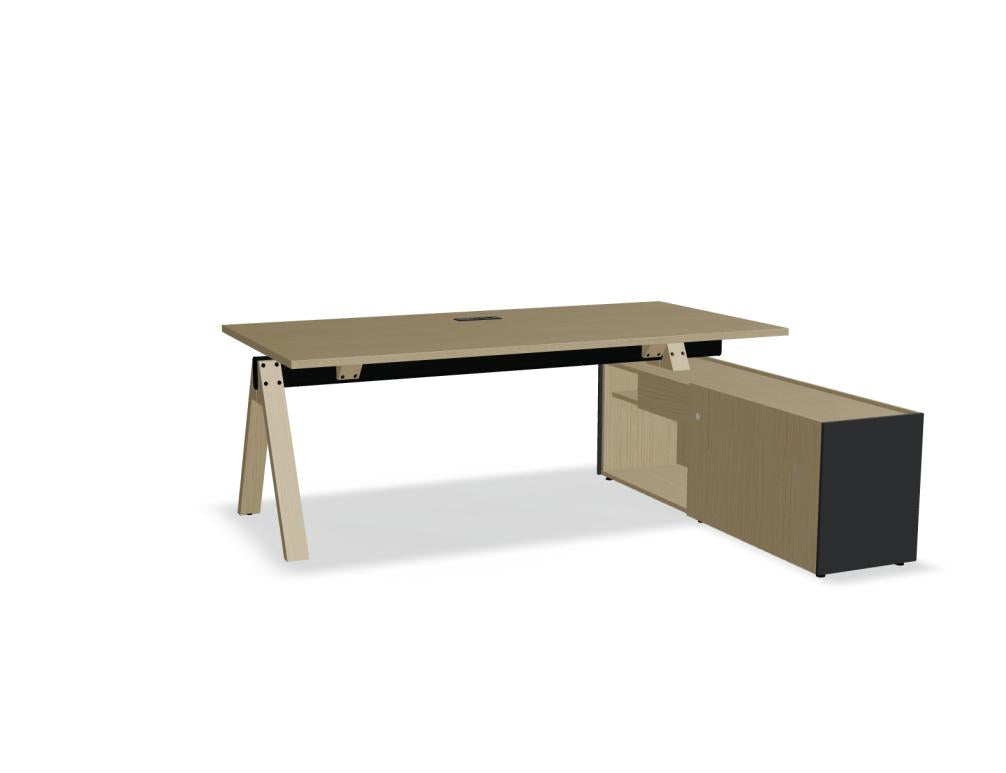 Viga V04P Chefschreibtisch von Mdd mit Holzfront, schwarzem Gestell und elegantem Stauraum für moderne Büros