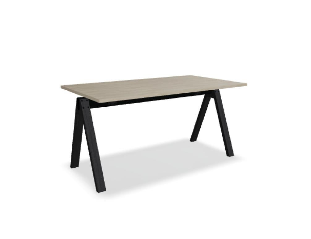 Hochtisch Viga von Mdd in Dunkler Walnuss mit schwarzem Aluminiumgestell und Eichenfuss, Masse 160x80x110 cm, Gesamtansicht des Tisches.