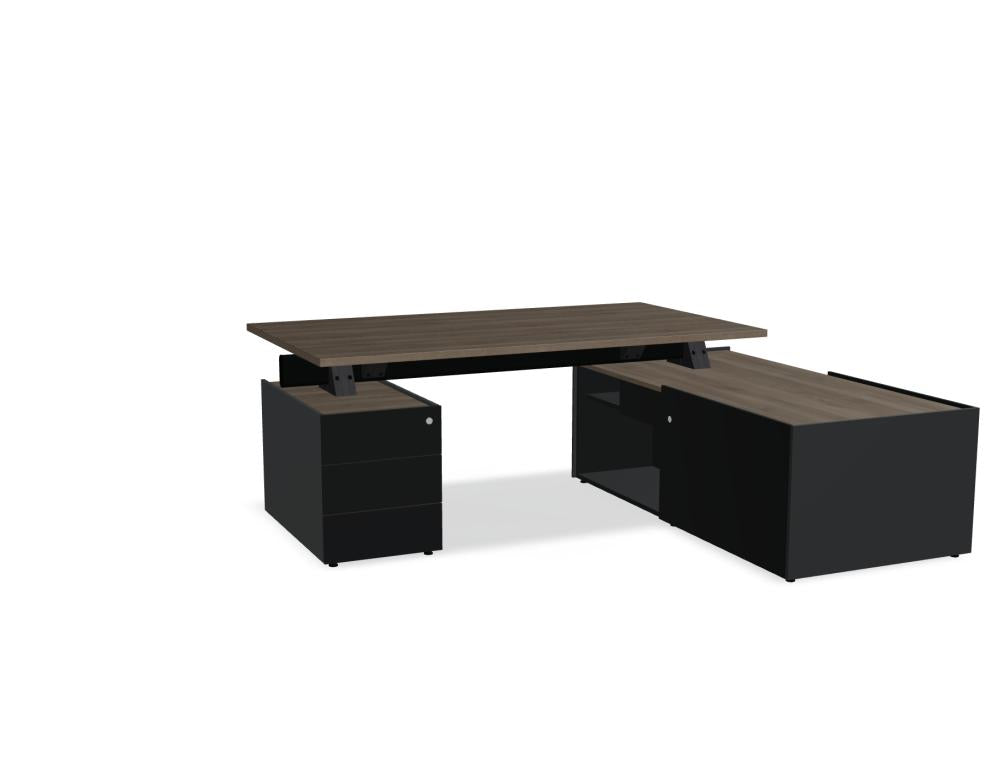 Bild eines modernen Chefschreibtisch-Sets mit Managerschrank und Container von Viga V37PM, elegantes Holzdesign, hochwertig verarbeitet, ideale Bürolösung