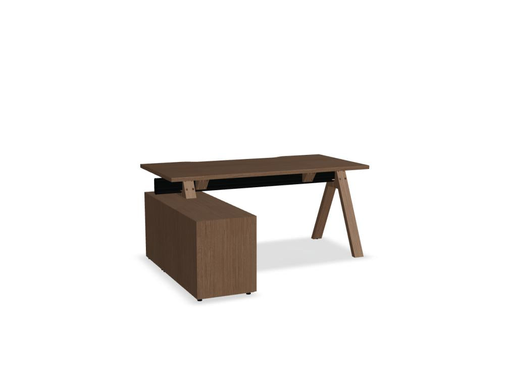 Schreibtisch Viga V163L mit integriertem Managerschrank, heller Holzton, modernes Arbeitsplatz-Design, viel Stauraum, optimale Ordnung