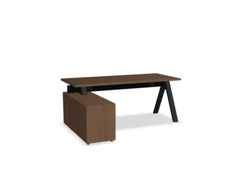 Schreibtisch Viga V183L mit integriertem Managerschrank, moderner Office-Tisch aus der Möbelserie Mdd – klare Linien, viel Stauraum, helles Holzfinish