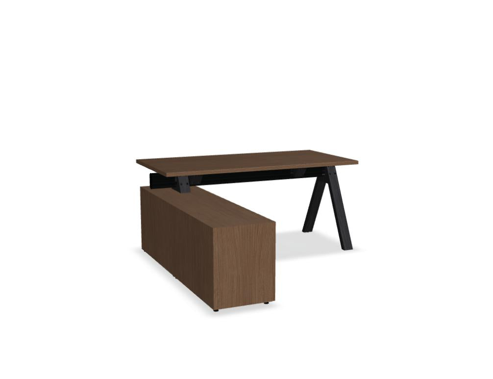 Moderner Schreibtisch Viga V164L mit integriertem Managerschrank, heller Holzton, glatte Arbeitsfläche und passendem Stauraum.