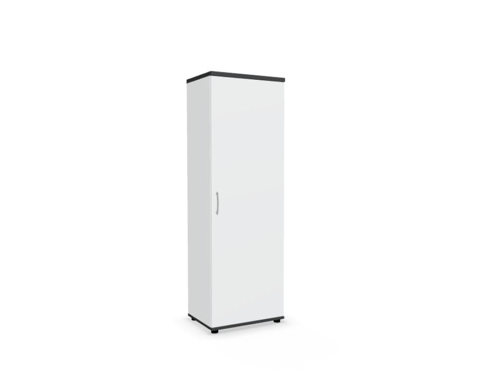 Kleiderschrank mit Front in Eiche Natur und Korpus in Weiss Pastell, Melaminplatte mit ABS-Umleimer, Aluminiumgriffe, rechteckige Form.