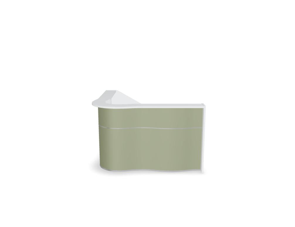 Empfangstheke Wave LUV36 mit organischer Front, moderne Designlinie, elegante Oberfläche, kompakt und einladend für Wartebereiche