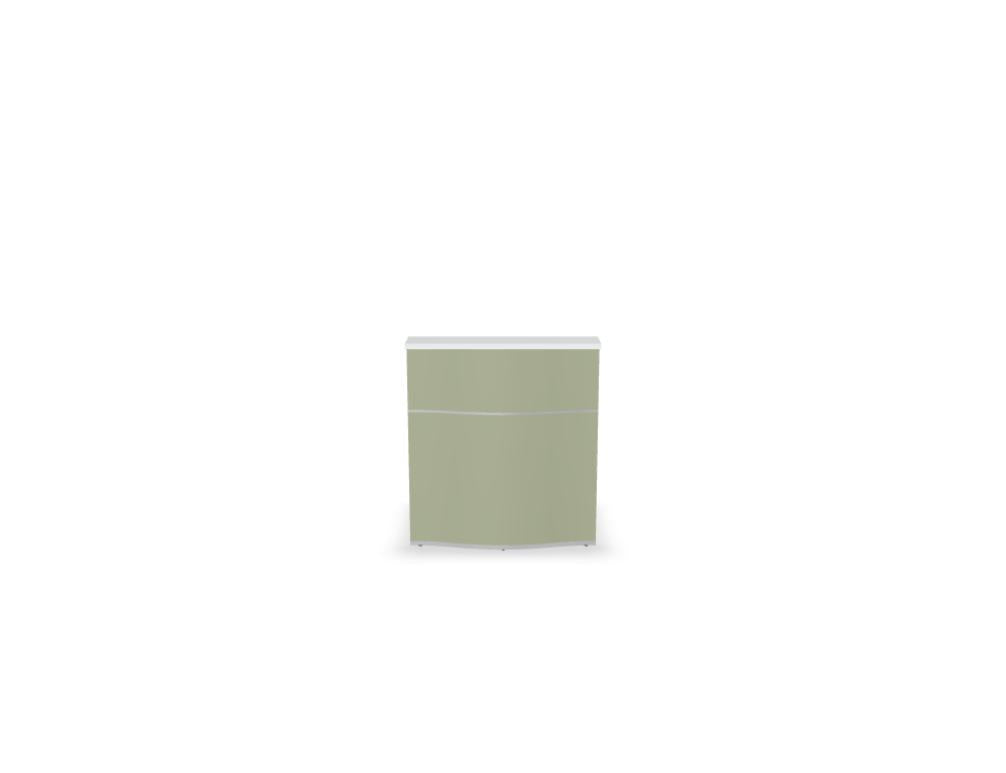 Empfangstheke Wave von Mdd in Weiss Pastell mit organischer HPL-Front, Aluminiumstreifen und modularer Wellenform-Konstruktion.