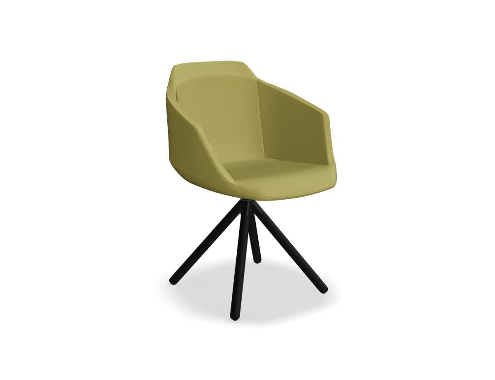 Ultra UFBP9: Stuhl mit Holz-Drehbasis, ergonomisches Design, bequeme Polsterung, schwarzer Stoffbezug, verstellbare Sitzhöhe, rechteckige Holzbasis für elegante Dreherfahrung.
