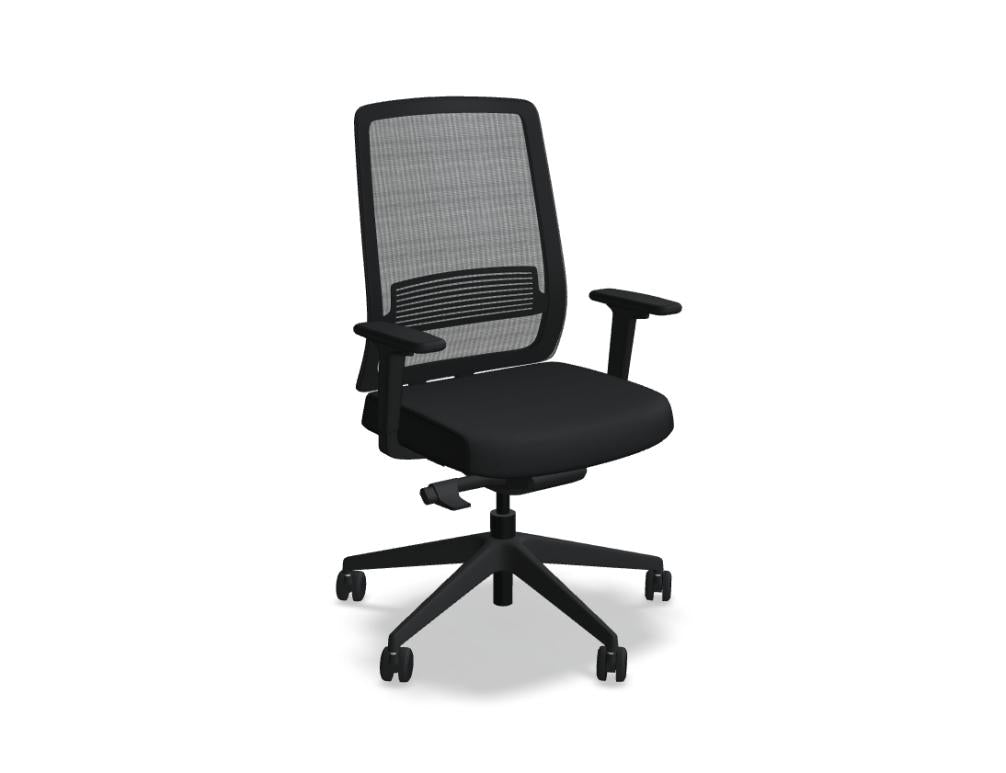 Bild eines modernen Apex APX01 Bürostuhls von MDD in zurückhaltendem, dunklem Design; verstellbare Rückenlehne, gepolsterte Armlehnen, ergonomische Sitzfläche – ideal fürs Home-Office