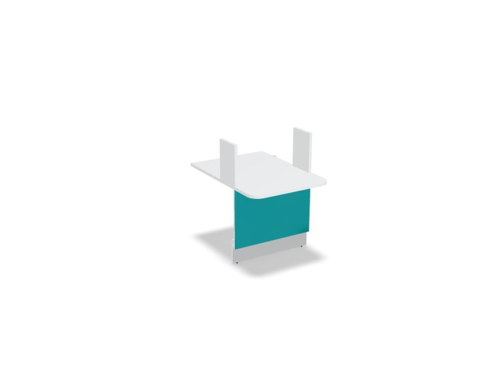 Empfangstheke Linea von Mdd mit silberner Glasfront, gebürstetem Aluminiumsockel und Edelstahl-Eckleiste, LED-Beleuchtung entlang der Theke.