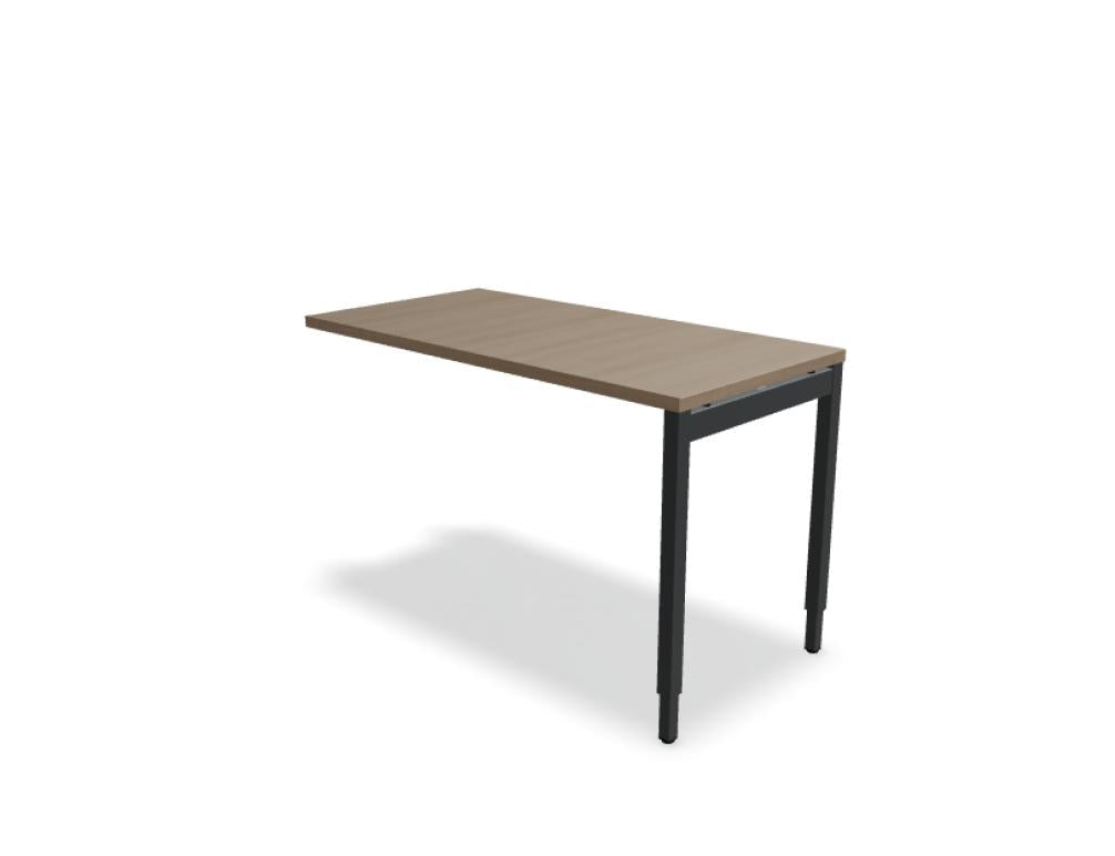 Ansatztisch für Schreibtische von Mdd mit Melamin-Tischplatte in Akazie und pulverbeschichtetem Metallgestell in Aluminium Halbmatt.
