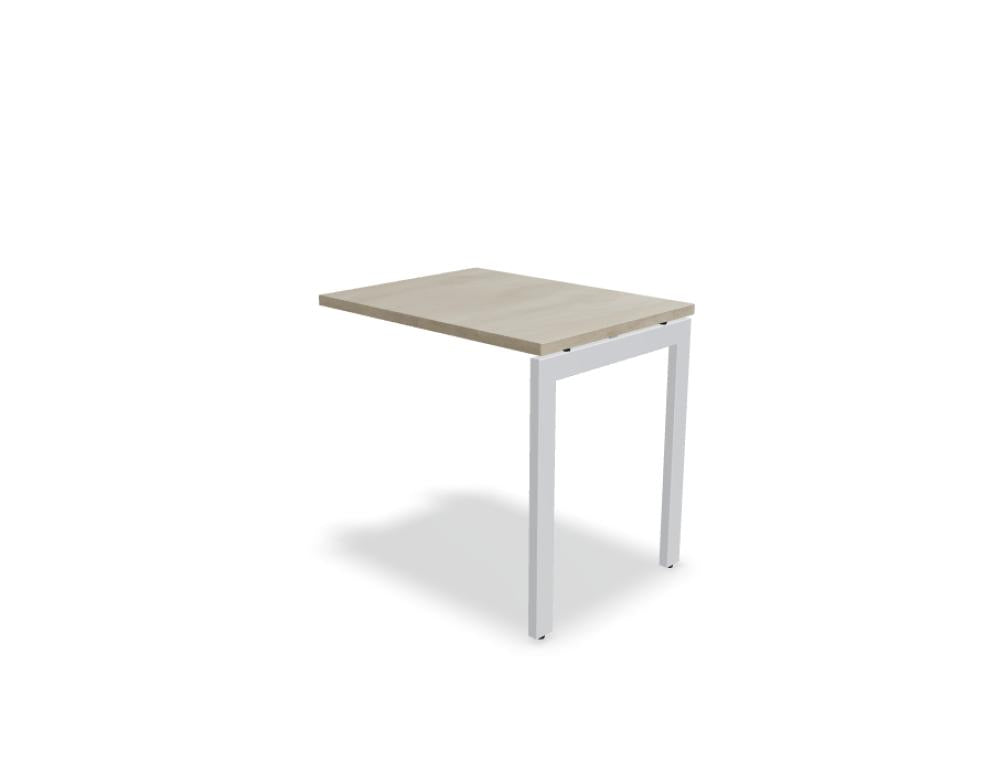 Ansatztisch für Schreibtische von Mdd mit Melamin-Tischplatte in Akazie und pulverbeschichtetem Metallgestell in Aluminium Halbmatt.