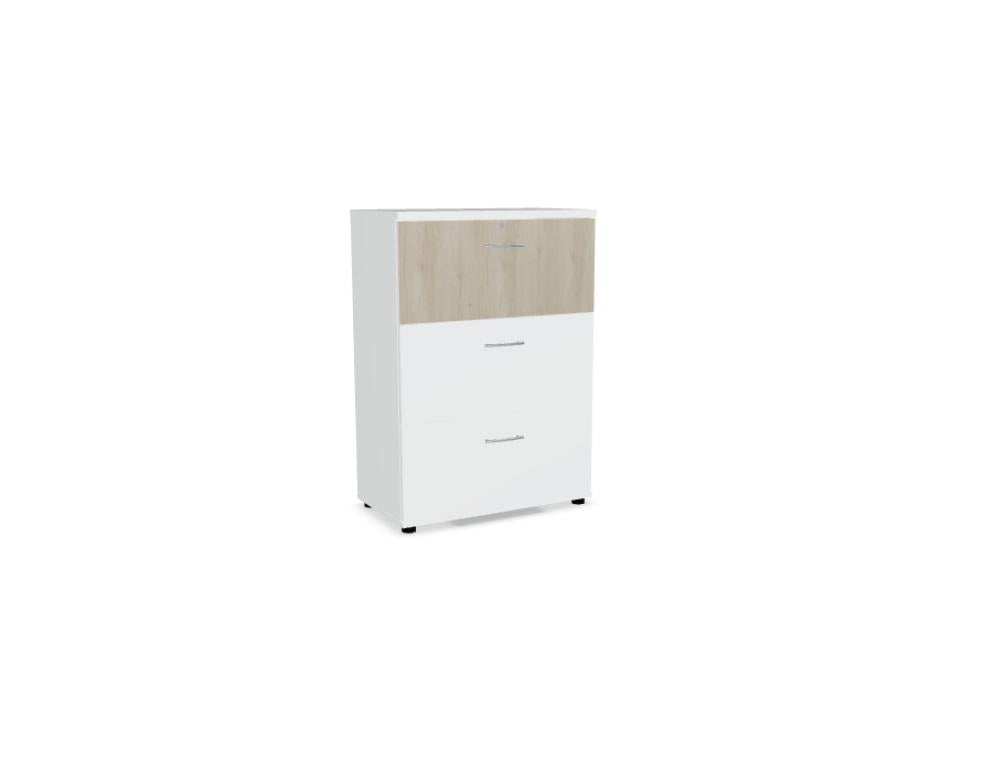 Hängeregisterschrank Standard A3F04 von MDD in hellem Holz-Design, geschlossen mit drei Fronttüren, stabiler Griffleiste, ideal für Büroakten und Dokumente.