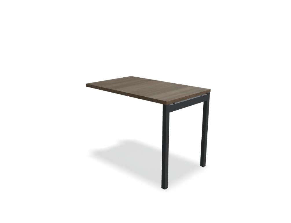 Ansatztisch für Schreibtische von Mdd mit Melamin-Tischplatte in Akazie und pulverbeschichtetem Metallgestell in Aluminium Halbmatt.