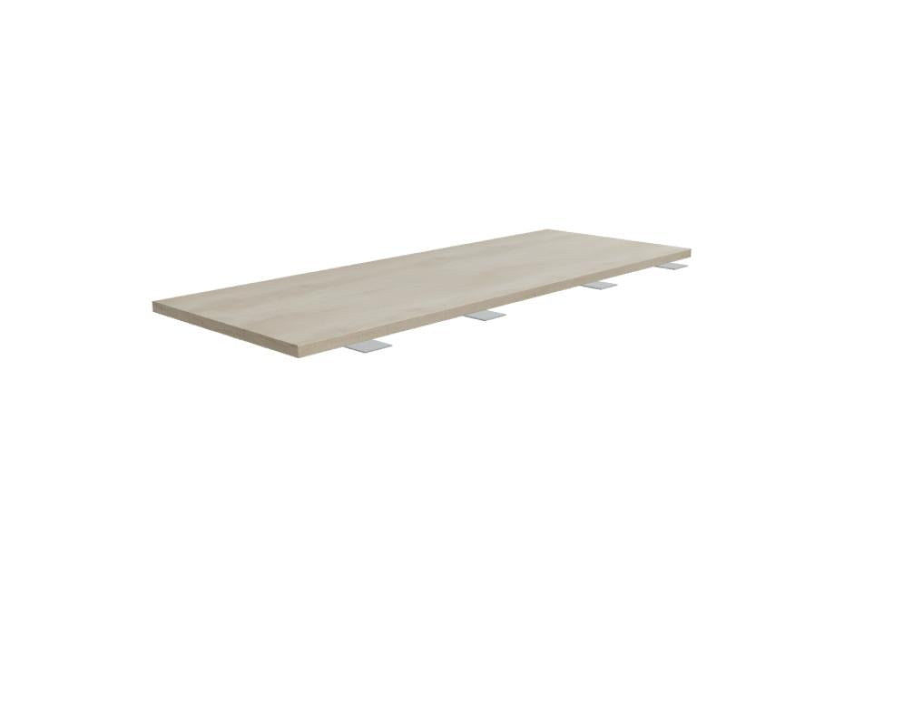 Ansatztisch für Schreibtische von Mdd mit Melamin-Tischplatte in Akazie und pulverbeschichtetem Metallgestell in Aluminium Halbmatt.