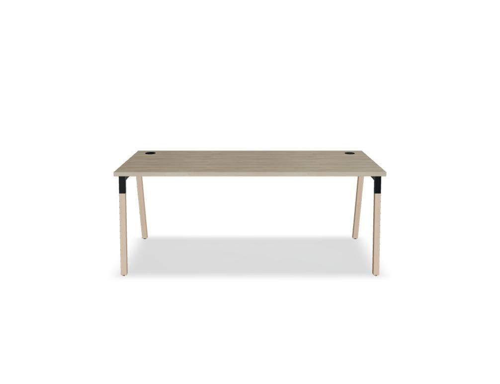 Schreibtisch Ogi W BOW05 aus der MDD-Kollektion, zeitloses Design mit schlanker Platte, eleganten Holzdetails und praktischer Ablage; ideal fürs Home-Office