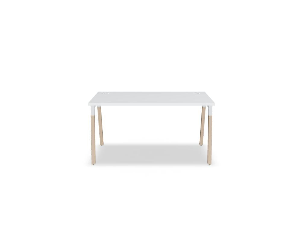 Bild eines modernen Schreibtisches Ogi W BOW24 von MDD: heller Holzfarbton, klare Linien, kompakte Arbeitsfläche, praktische Ablageflächen und schlichte Eleganz – ideal für das Home-Office.