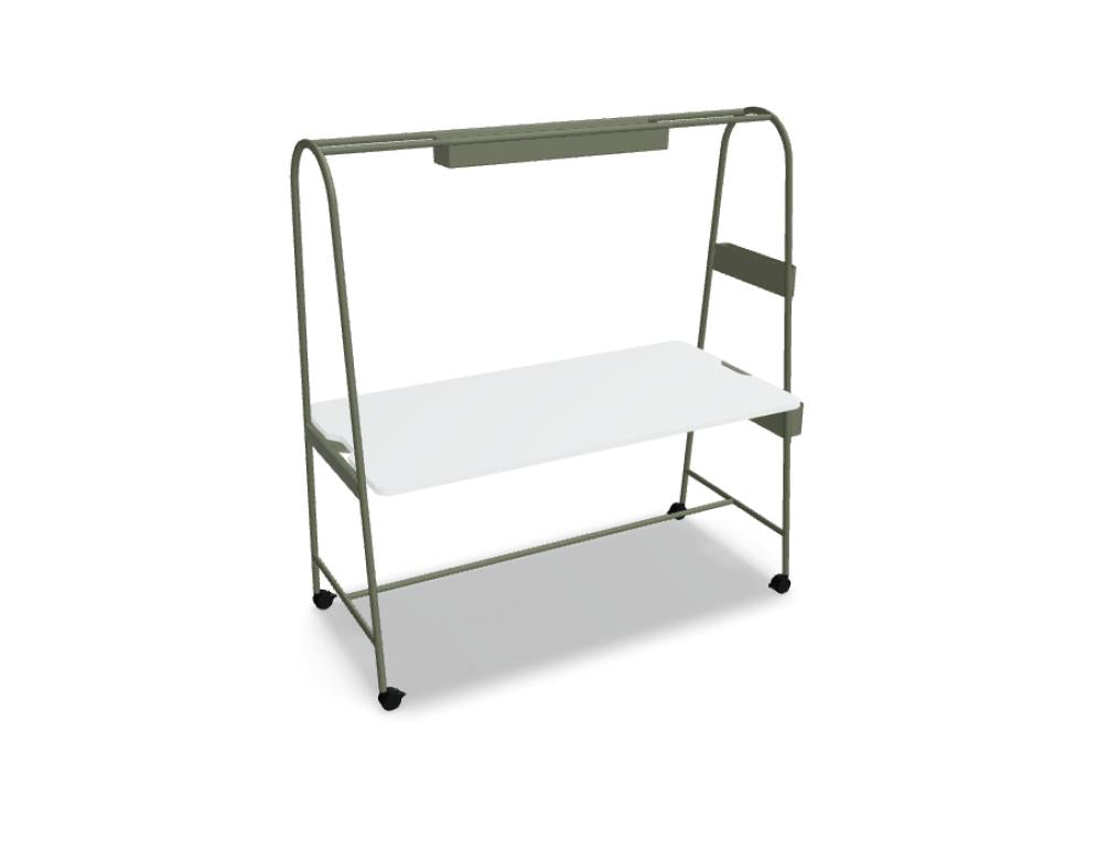 Hochtisch Ampla AURZ04 in modernem Edelstahl-Design, neutraler Holzoptik-Tischplatte, geräumige Ablage, passende MDD-Mood-Athru-Ästhetik, ideal für Bar- oder Lounge-Bereich.