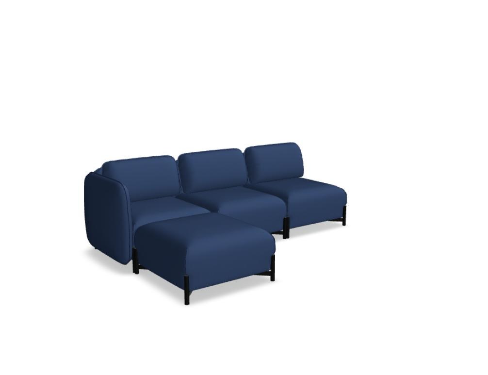 Modulares Sofa Linka von Mdd in Dunkelbeige mit Rückenkissen, Holzgestell und pulverbeschichteten Stahlseiten, gepolsterte Sitzfläche sichtbar.