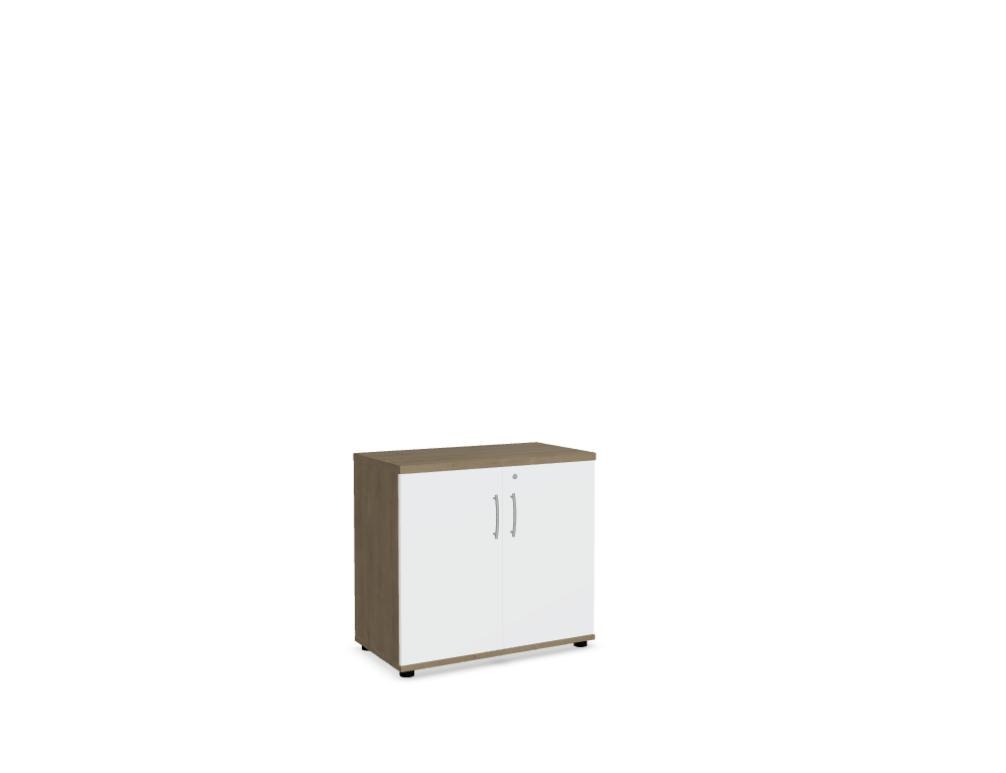Büroschrank Standard von Mdd in Weiss Pastell mit Front in Eiche Natur, Melaminplatte mit ABS-Umleimer, Aluminium-Griff und Patentschloss.