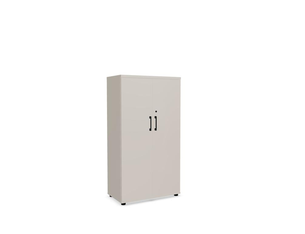 Schrank der Büroschrank-Serie Standard A4104K von MDD, modernes Metalldesign mit Front aus dunklem Holzimitat, geräumige Innenaufteilung und robuster Büroschrank für Akten- und Büromaterial.