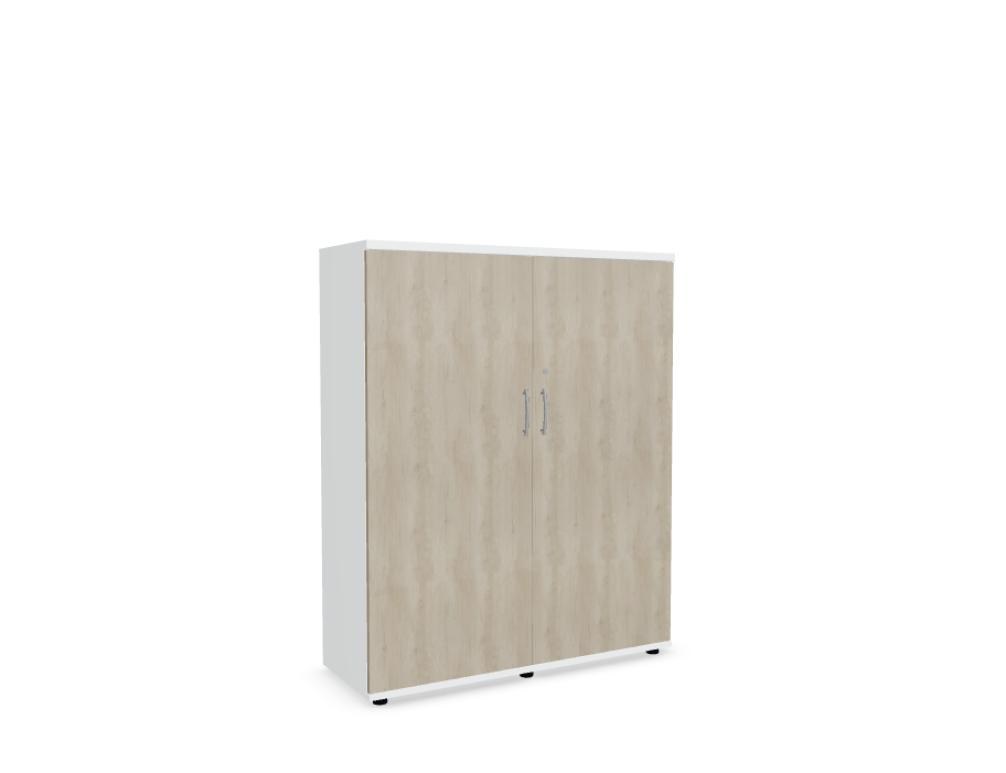 Büroschrank Standard von Mdd in Weiss Pastell mit Front in Eiche Natur, Melaminplatte mit ABS-Umleimer, Aluminium-Griff und Patentschloss.