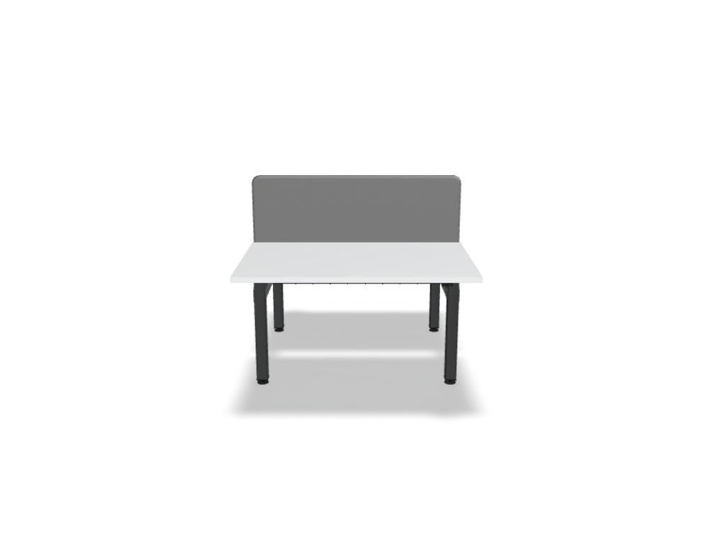 Doppelschreibtisch Ogi Drive Bench in Honigeiche mit schwarzem Metallgestell, zwei Teleskopsäulen und Bedienfeldern für Höhenverstellung.