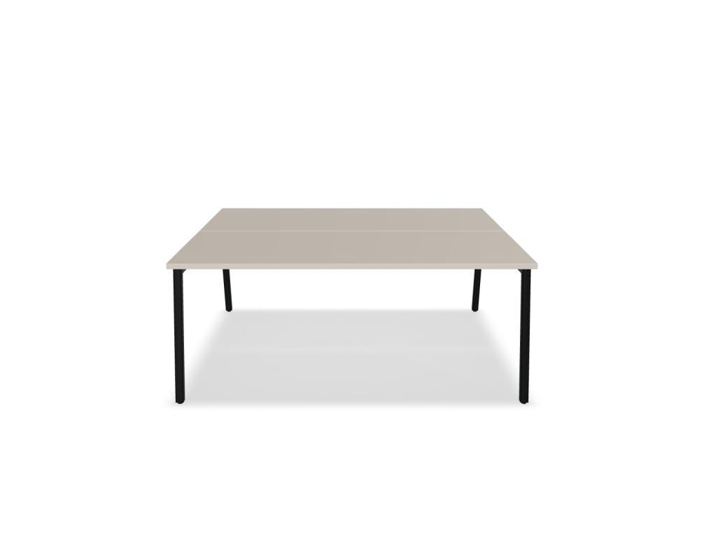 Doppelschreibtisch Ogi M Bench von Mdd mit Melamin-Tischplatte in Honigeiche und schwarzem Metallgestell, für zwei Arbeitsplätze.