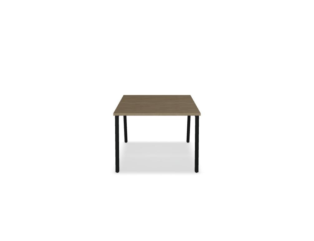 Doppelschreibtisch Ogi M Bench von Mdd mit Melamin-Tischplatte in Honigeiche und schwarzem Metallgestell, für zwei Arbeitsplätze.