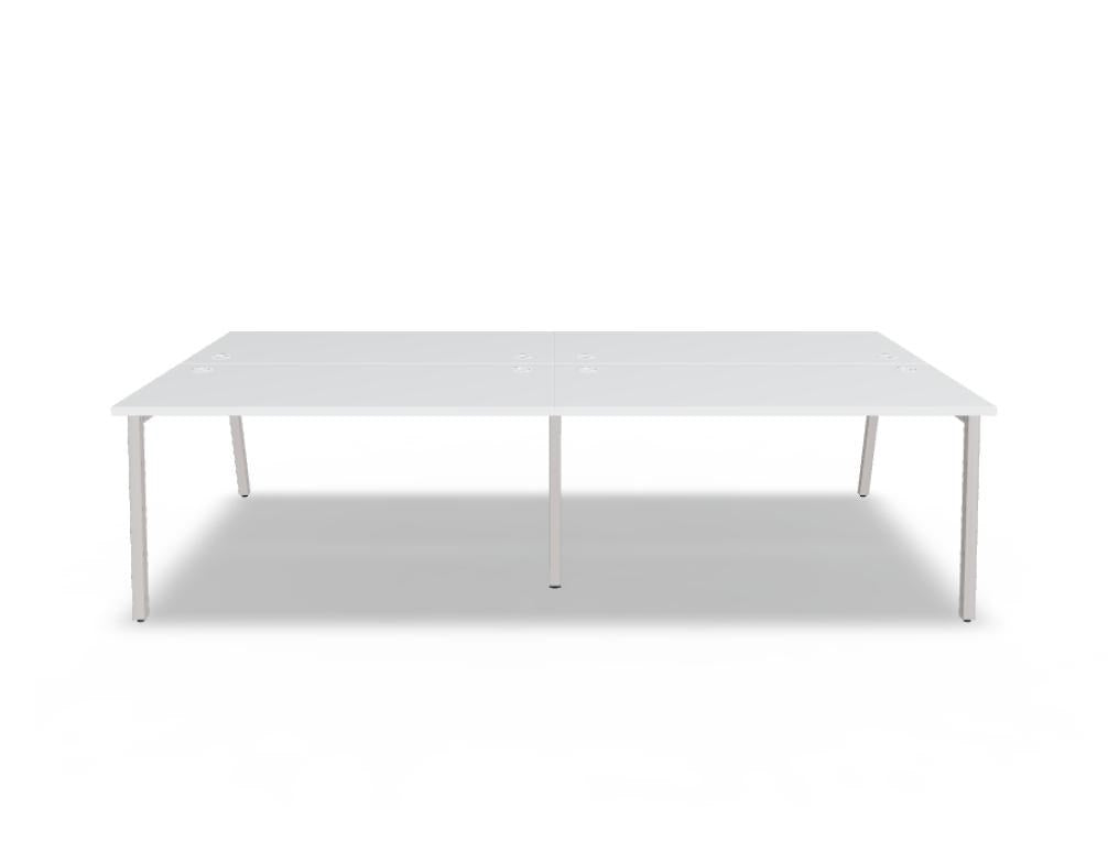 Doppelschreibtisch Ogi M Bench von Mdd mit Melamin-Tischplatte in Honigeiche und schwarzem Metallgestell, für zwei Arbeitsplätze.