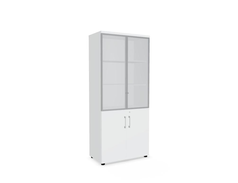 Standard A5404WK Vitrine von Mdd mit Glastüren, Holzdekor-Korpus und modernem Stauraum fürs Büro oder Empfangsbereich.