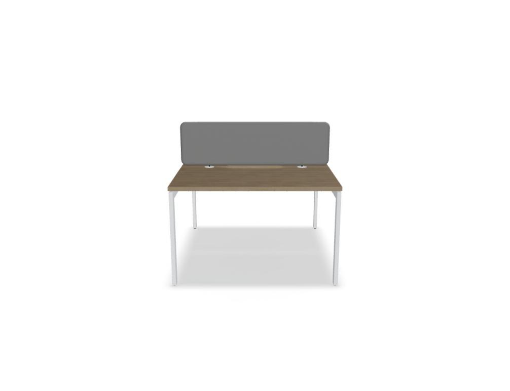 Doppelschreibtisch Ogi U Bench von Mdd mit Melaminplatte in Honigeiche und schwarzem Metallgestell, für zwei Arbeitsplätze.
