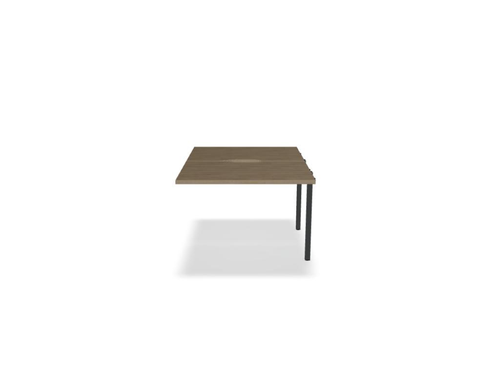Doppelschreibtisch Ogi U Bench von Mdd mit Melaminplatte in Honigeiche und schwarzem Metallgestell, für zwei Arbeitsplätze.