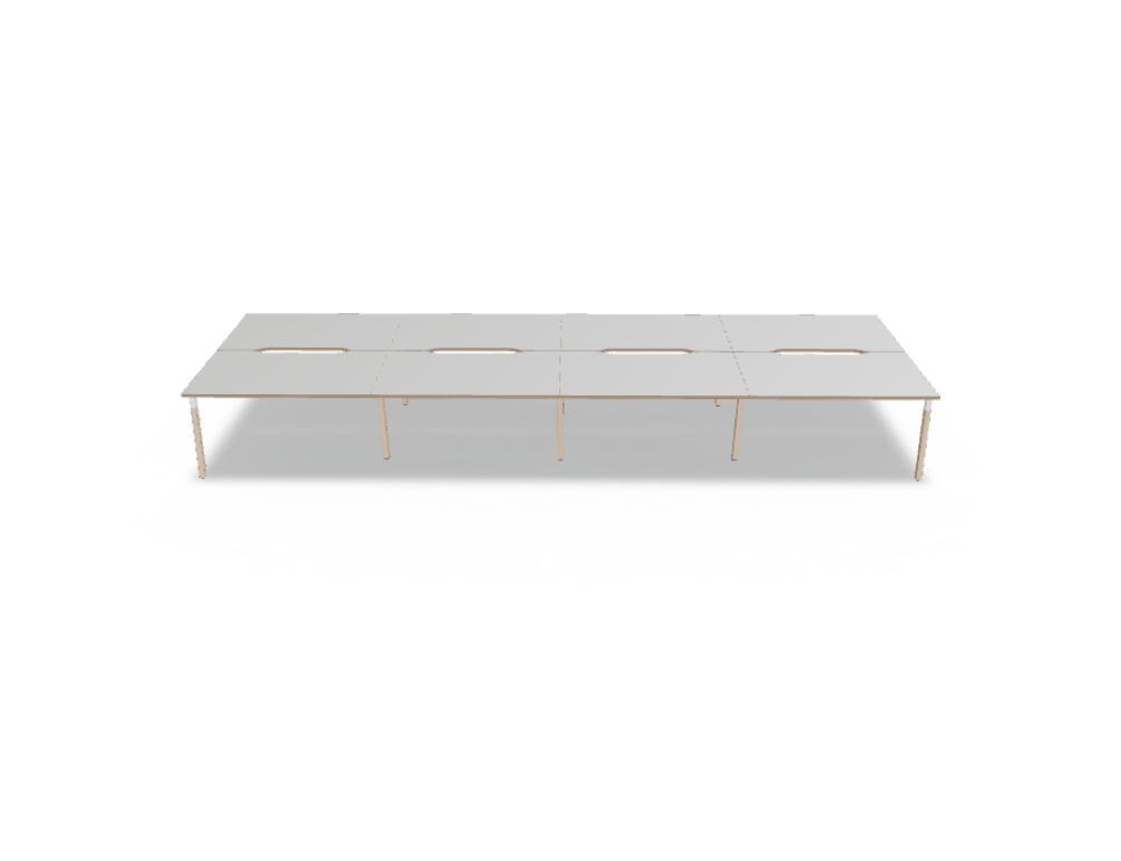 Doppelschreibtisch Ogi W Bench mit Platte in Honigeiche, Gestell aus Eschenholz und schwarzem Metallrahmen, für zwei Arbeitsplätze.