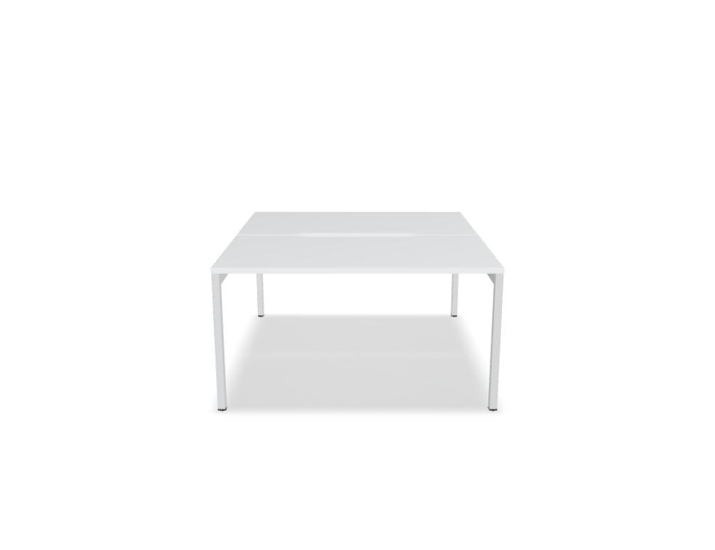 Doppelschreibtisch Ogi Y Bench von Mdd in Honigeiche mit schwarzem Metallgestell, Tischplatte für zwei Arbeitsplätze nebeneinander.