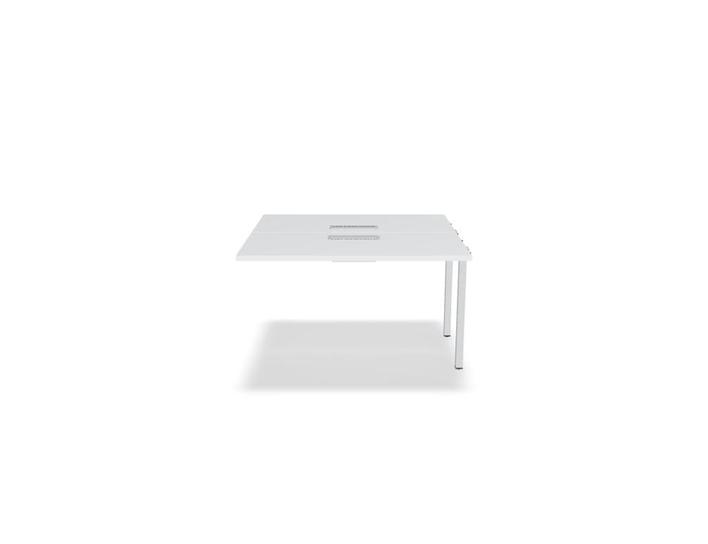 Doppelschreibtisch Ogi Y Bench von Mdd in Honigeiche mit schwarzem Metallgestell, Tischplatte für zwei Arbeitsplätze nebeneinander.