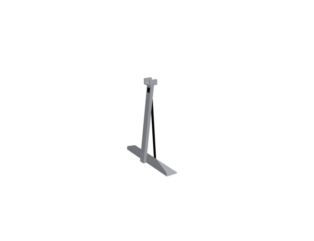 PC-Halter aus pulverbeschichtetem Metall in Aluminium Satinato, montiert unter einer Tischplatte, zur Aufnahme der PC-Zentraleinheit.