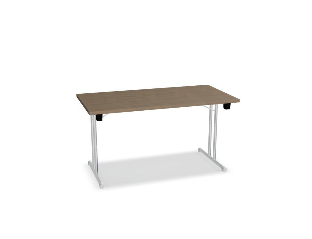 Klapptisch Easy von Mdd mit Melaminplatte in Kakao, Metallgestell schwarz halbmatt, Rollen mit Bremse, rechteckige Tischform.