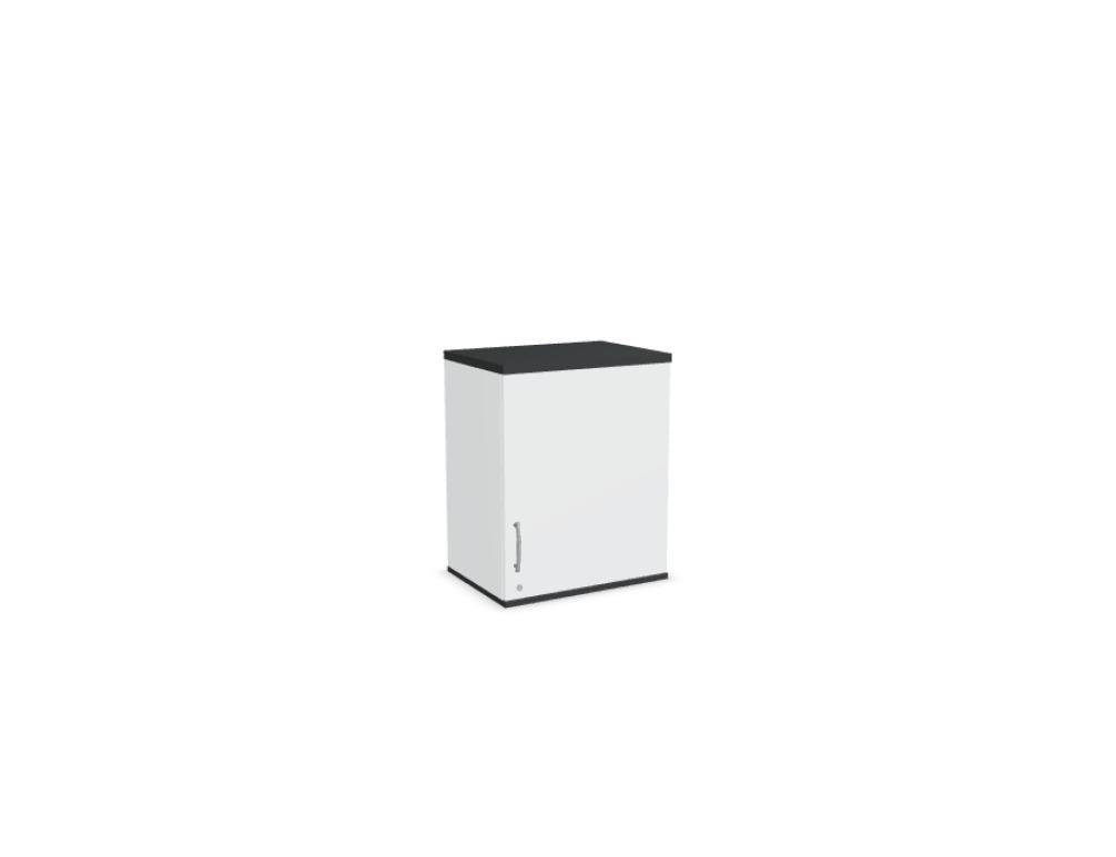 Aufsatzschrank mit Flügeltüren, Front in Eiche Natur, Korpus Weiss Pastell, Melaminplatte, für Büromöbel-Aufbau geeignet.