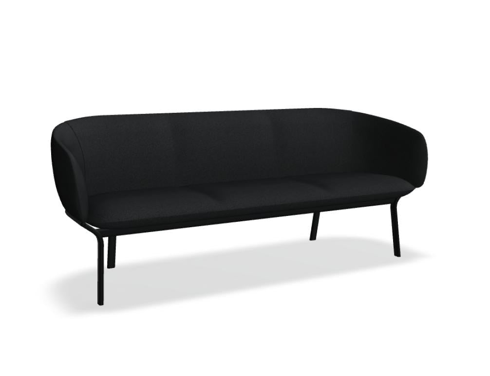 Sofa Grace von Mdd in Aluminium mit gepolstertem Sitz und Rückenlehne, ovalem Stahlgestell und schwarzen Kunststofffüssen.