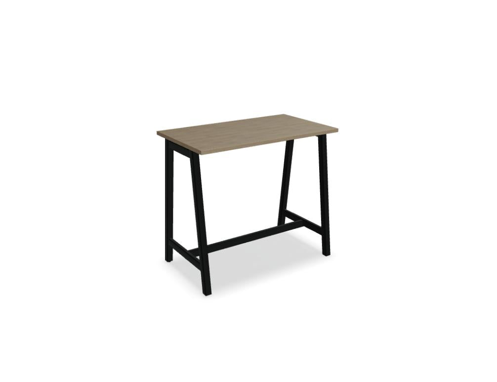 Hochtisch Ogi M PSM72 von MDD in modernem Design, frontal mit Holz-Top und dünnem Metallgestell, ideal für Bar- oder Küchenbereich.